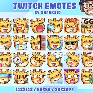 24 Giraffe Twitch Emotes Pack, Twitch and Discord Set, Cute Emotes, PNG Files, Premium Emotes, For Streaming Needs