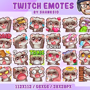 24 Ferret Emotes Pack, Twitch and Discord Set, PNG Files, Premium Emotes, For Streaming Needs