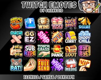 24 Text Emotes Pack #3, Twitch and Discord Set, PNG Files, Premium Emotes, For Streaming Needs