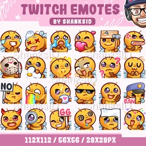 24 Cute Bee Twitch Emotes Pack, Twitch and Discord Set, PNG Files, Premium Emotes, For Streaming Needs