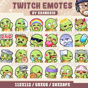 Turtle Emotes Pack, Twitch & Discord Set (PNG Files, Digital Download)