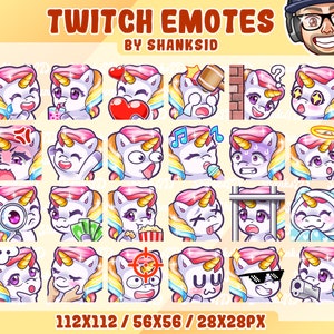 Unicorn Twitch Emotes Pack: 24 PNG Files for Discord (Digital Download)