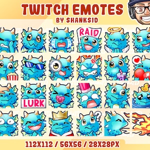 24 Blue Dragon Twitch Emotes Pack, Twitch and Discord Set, Chat Emotes, PNG Files, Premium Emotes, For Streaming Needs