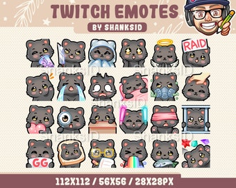 24 Cute Black Cat Emotes Pack, Twitch and Discord Set, Kawaii Emote, PNG Files, Premium Emotes, For Streaming Needs