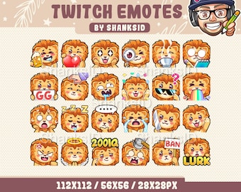 Lion Twitch Emotes Pack: Streaming & Discord Set (Digital Download)