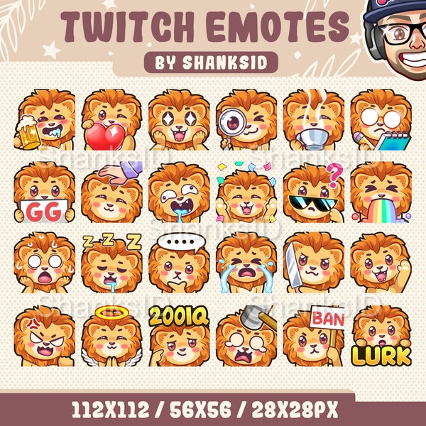 24x Twitch Emotes / Löwe Twitch Emotes