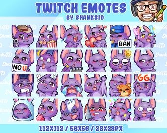 Cute Bat Twitch Emotes Pack, Kawaii Discord Emotes (PNG Files)