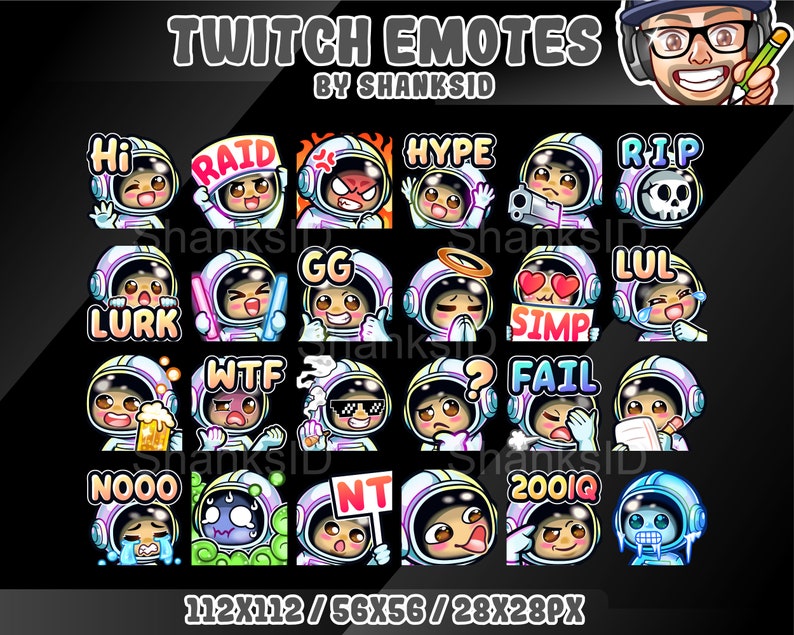 24 Astronaut Twitch Emotes Pack, Twitch and Discord Set, PNG Files ...