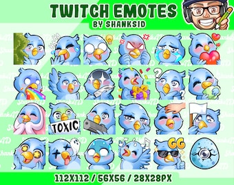 Paquete de emoticonos de pájaros adorables para Twitch, archivos PNG para streaming (descarga digital)