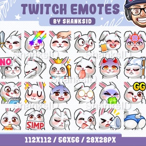 24x Twitch Emotes / Rabbit White Color