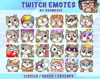 24 Wolf Twitch Emotes Pack, PNG Files (Digital Download)