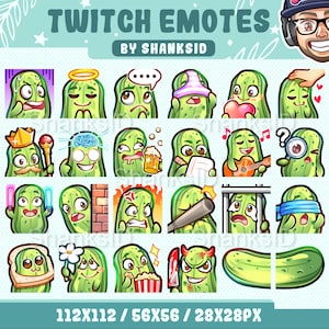 24 Cucumber Twitch Emotes Pack, Twitch and Discord Set, PNG Files, Premium Emotes, For Streaming Needs