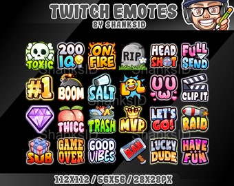 Paquete de 24 emoticones de texto n.° 1, conjunto para Twitch y Discord, archivos PNG, emoticones premium, para streaming