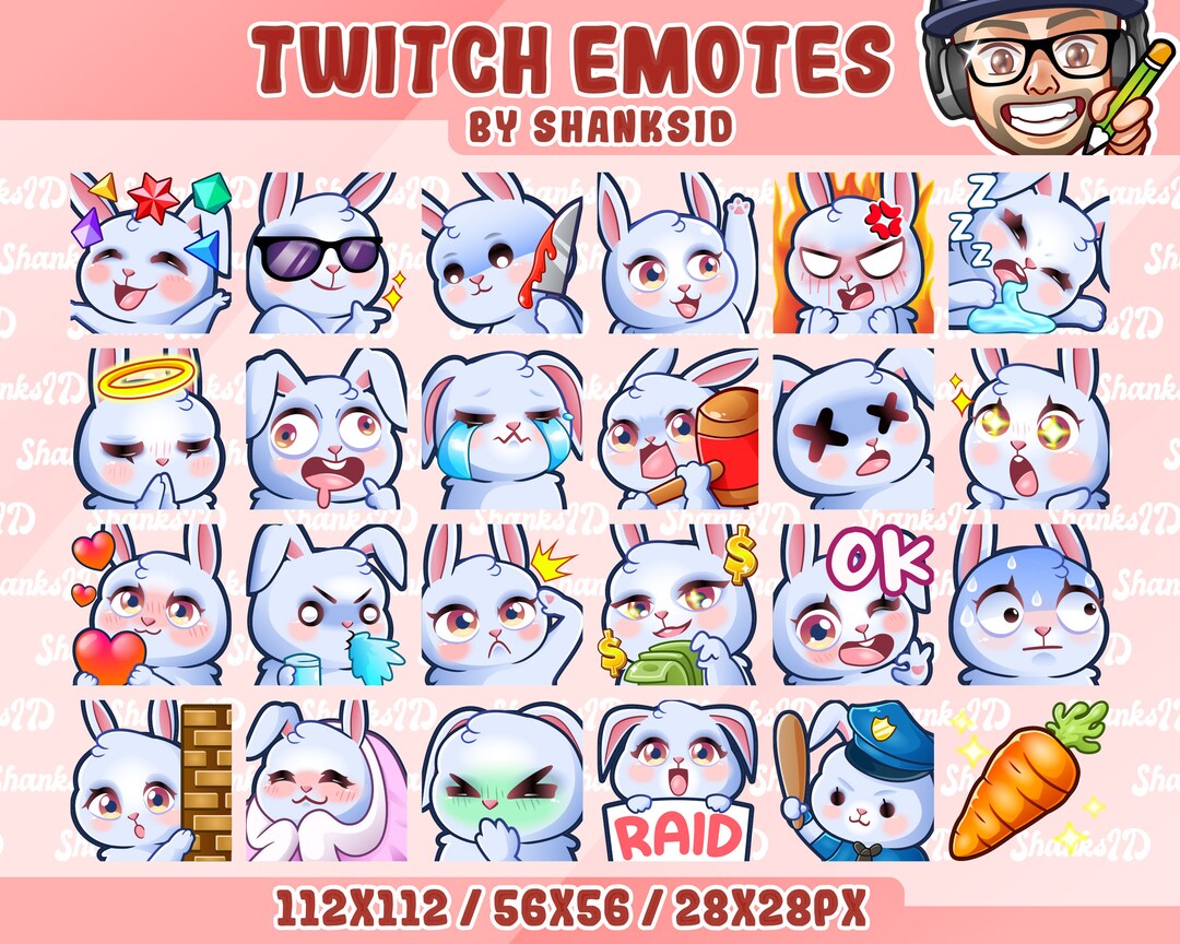 Rabbit Emotes Pack, Twitch & Discord Set (PNG Files, Digital Download ...