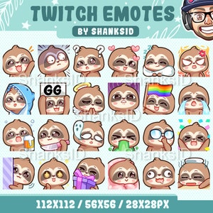 Sloth Twitch Emotes Pack: Streaming & Discord Set (PNG Files)