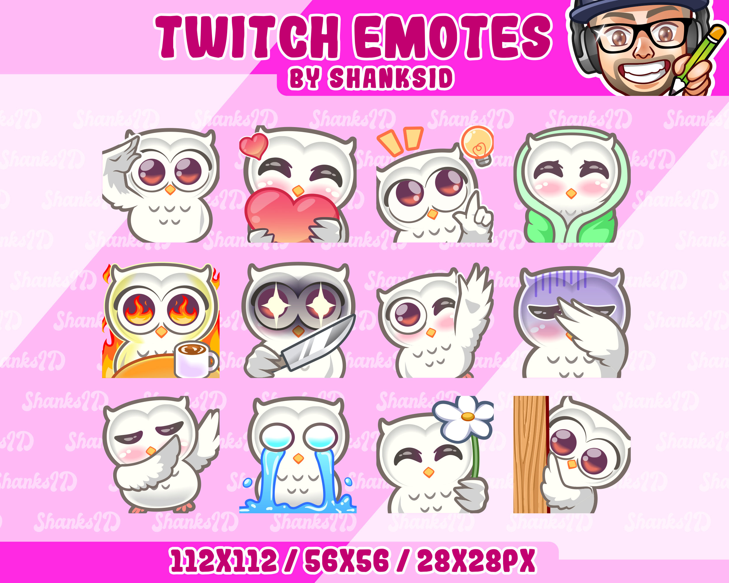 12x Twitch Emotes / White Owl #1