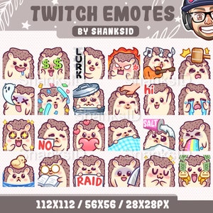 Hedgehog Emotes Pack, Twitch & Discord Set (PNG Files, Digital Download)