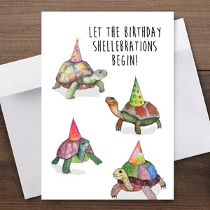 Birthday Shellebrations Birthday Card | Tortoise Turtle themed party celebration Greetings card | Watercolour drawing style artwork