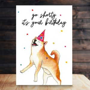 Cartão de aniversário do cão de Shiba Inu do japonês de <br> Entrega Rápida? Cartão bonito da festa de aniversário de Shiba desenhado à mão em aquarela