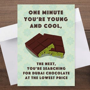 carte d'anniversaire chocolat de Dubaï | Une minute jeune et cool carte de voeux d'anniversaire chocolat de Dubaï | Pour papa, maman, ami, femme, mari