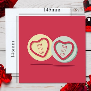 Benutzerdefinierte Jubiläumskarte mit Love Hearts Sweets | Personalisierte Grußkarte für Ihre Liebsten | Frau Mann Freund Freundin