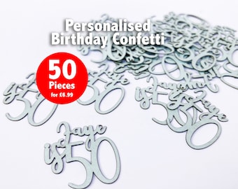 Personalised Birthday Table Confetti | Name Age | Laser Cut Papercut | Party | Metallic Matt finish | Pack of 50 | 30th 40th 50th 60th 70th