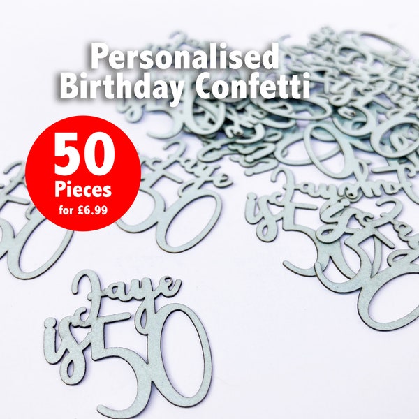 Personalised Birthday Table Confetti | Name Age | Laser Cut Papercut | Party | Metallic Matt finish | Pack of 50 | 30th 40th 50th 60th 70th