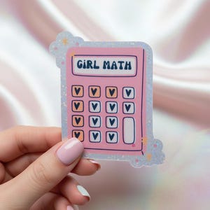 Girl Math Meme Holo-Sticker Taschenrechner | Wasserabweisender Aufkleber für Auto Laptop Kindle lustiges Geschenk Holografisch Pink Lila