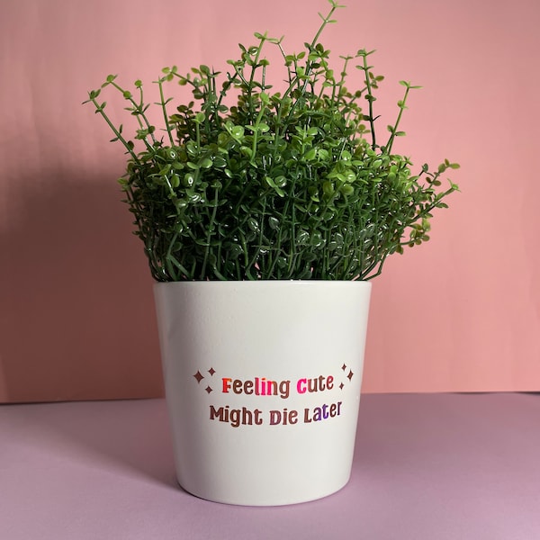 Pflanzentopf Holografisch  "Feeling Cute Might Die Later"| 9,12 oder 15cm | Lustiges Geschenk für Pflanzenliebhaber