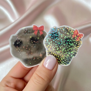 Sad Hamster Meme Stickers (2x) Holographic | Funny Water-Resistant Stickers for Laptop, Tablet, Kindle | Gift for Girlfriend/Sister