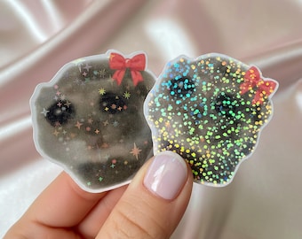 Sad Hamster Meme Stickers (2x) Holographic | Funny Water-Resistant Stickers for Laptop, Tablet, Kindle | Gift for Girlfriend/Sister