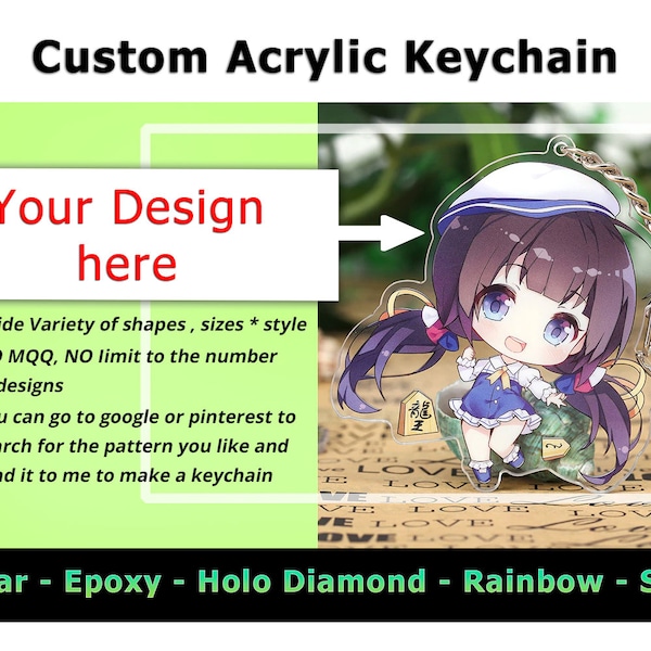 Custom Acrylic Keychain Pendant Personalized Acrylic Charm, Epoxy Rainbow Holographic Gaming Gift Key Chains