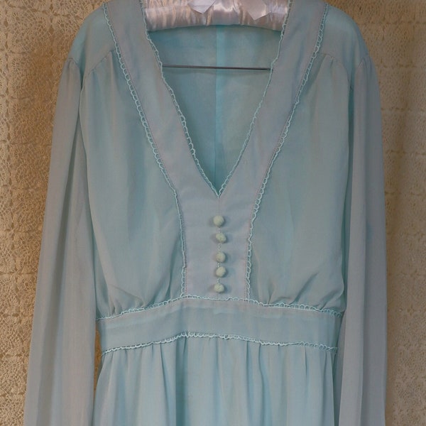 Vintage 60s Baby Blue Sheer Long Sleeve Prairie Dress