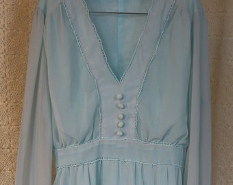 Vintage 60s Baby Blue Sheer Long Sleeve Prairie Dress
