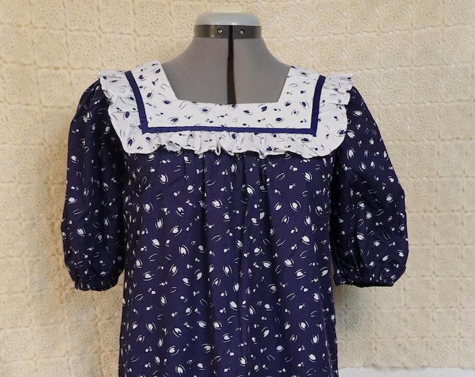 Vintage 80s Jacquline Short Puff Sleeved White Square Ruffle Collared Long Prairie Dress