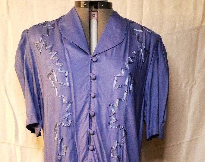 Vintage 80's Blue Styleworks Button Down Dress In SZ 14