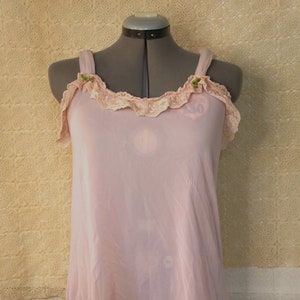 Vintage Pink Rose Ruffle Baby Doll Nylon Nightgown Slip