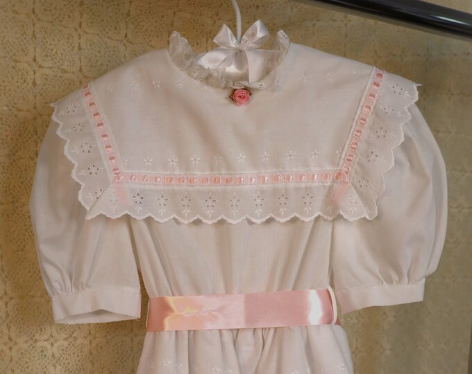 Vintage 80s Bonnie Jean Square Laced Ribbon Collar With Ribbon Back Tie Prairie Cottagecore Dress In Juniors SZ 10