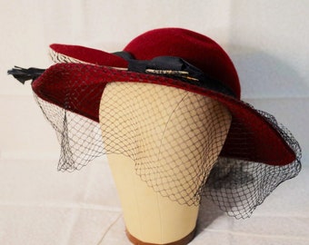 Vintage Lancaster 100% Wool Hat With Black Net Veil Over Face