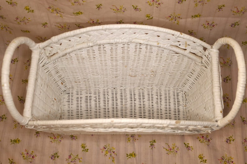 Vintage White Wicker Magazine Holder Etsy