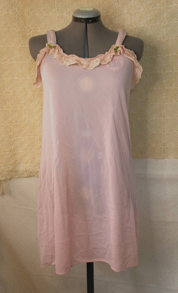 Vintage Pink Rose Ruffle Baby Doll Nylon Nightgown