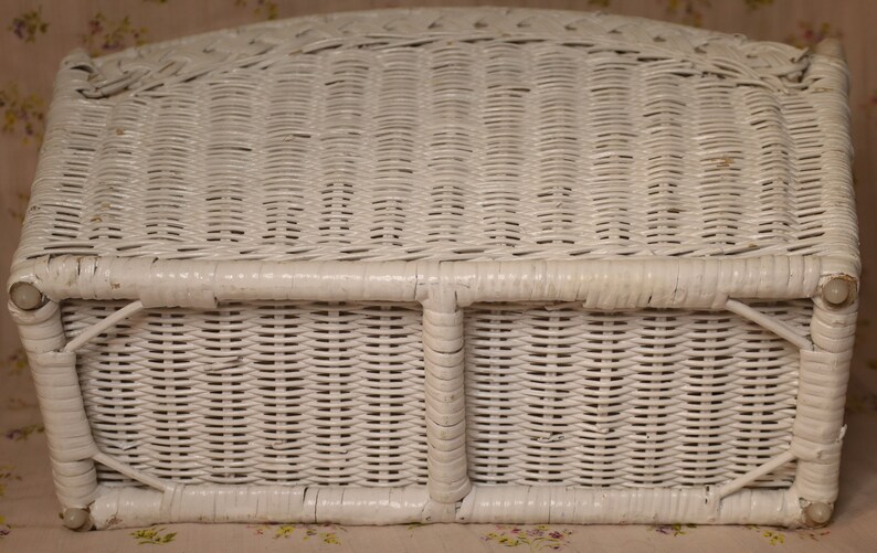 Vintage White Wicker Magazine Holder Etsy