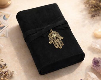 Black Flannel Tarot Card Wrap Deck Holder Pouch Hamsa Charm Storage Case Oracle Gift