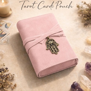 Pink Flannel Tarot Card Wrap Deck Holder Pouch Hamsa Charm Storage Case Oracle Gift