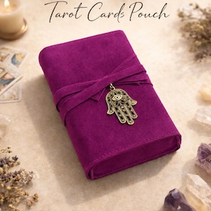 Purple Flannel Tarot Card Wrap Deck Holder Pouch Hamsa Charm Storage Case Oracle Gift