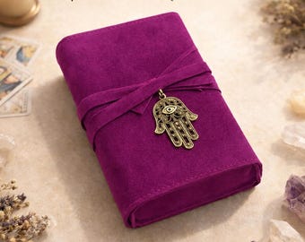 Purple Flannel Tarot Card Wrap Deck Holder Pouch Hamsa Charm Storage Case Oracle Gift