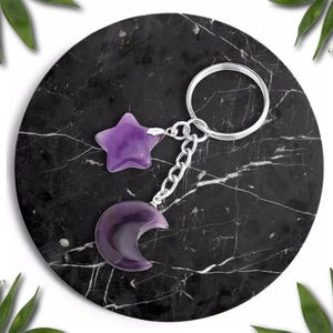 Natural Stone Celestial Keychain Moon Star Crystal Bag Charms Gemstone Car Key Ring Pendant