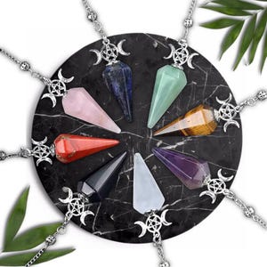Witchy Crystal Dowsing Pendulum Gothic Spiritual Pentagram Triple Moon Divination Tool