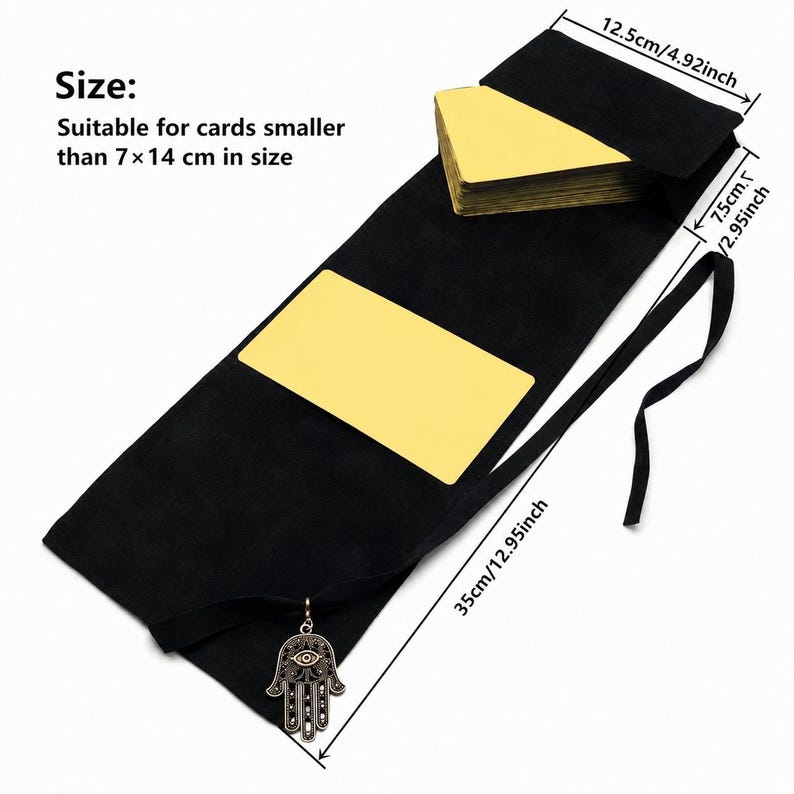Black Flannel Tarot Card Wrap Deck Holder Pouch Hamsa Charm Storage Case Oracle Gift image 4