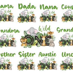 Wild One Family Matching Geburtstag T-Shirt Bündel Transfer Sublimation PNG-Datei, Mama und Papa, Dschungel Safari Designs, Lion Giraffe